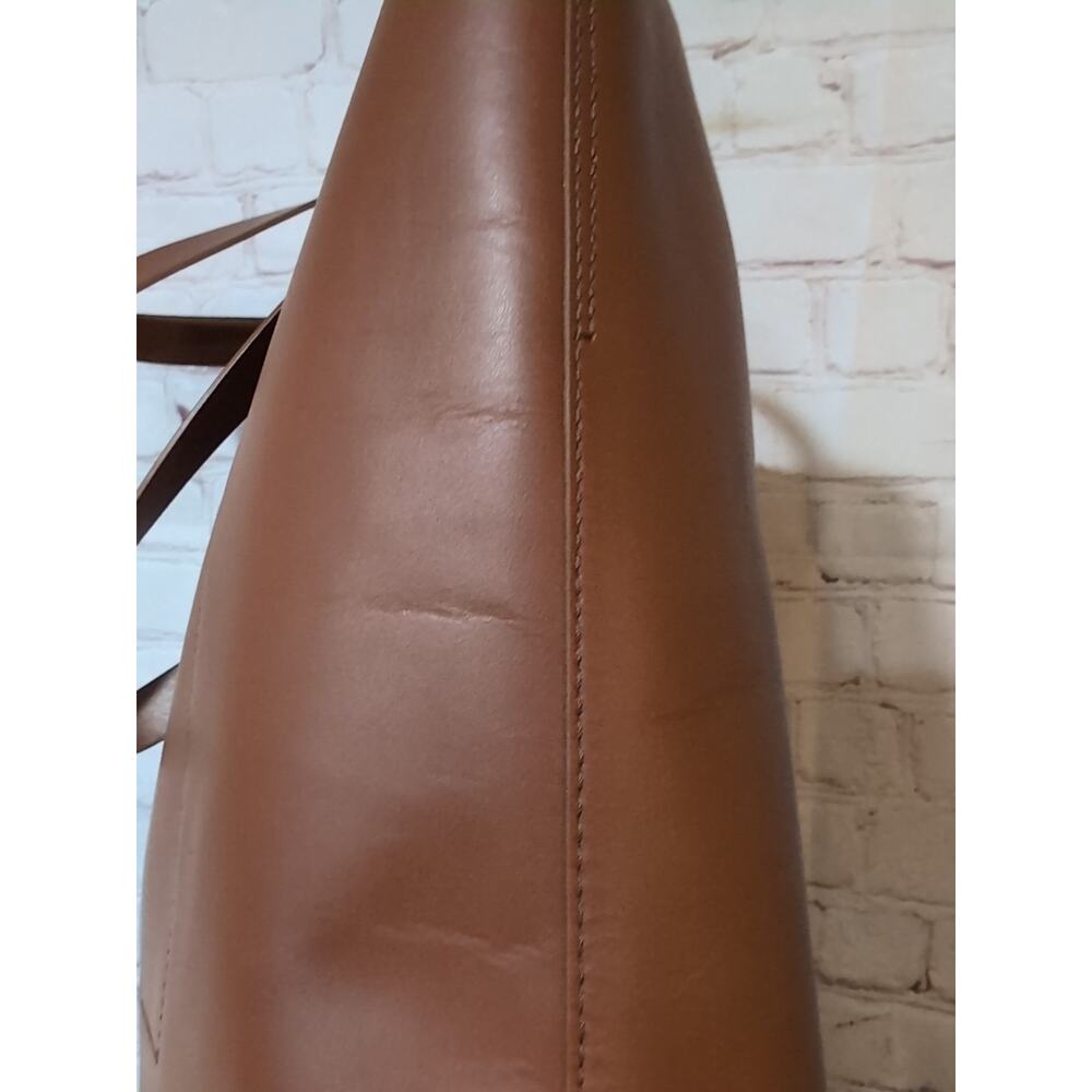 Everlane Soft Leather Shopper Tote Bag Brown Cognac Open Top 2 Handle 14 X 13 - Picture 5 of 17
